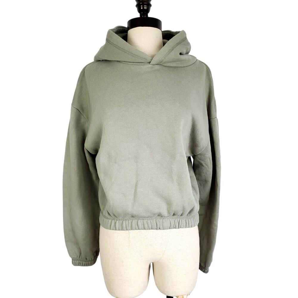 For The Republic Hoodie Womens XS Sweatshirt Pullover Cropped Green Long Sleeve